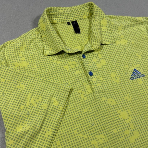 adidas Other - Adidas Golf Polo Shirt Mens Large Lime Green Yellow Grid Print Short Sleeve‎